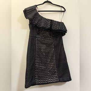 NWT J. Crew Collection Black Eyelet Lace One Shoulder Ruffle Mini Dress - 12‎